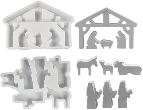 Flkiglm Krippe Silikon Gießform, Krippe Set Giessformen zum Gießen, Weihnachtskrippenset Silikonform, Silikonform Krippe, Gießformen Silikon für Kerze, Handwerk, Heimdekoration