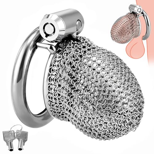 Stainless Steel Male Chastity Devices Flexible Mesh Chain Cock Cages Breathable and Comfortable Locked Cage Penis Exercise Tease Sex Bondage Couple Adult Sex Toy Romi (S)