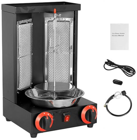 WHIPIN Máquina eléctrica para Hacer Kebab, asador Vertical Tipo gyro y Parrilla con Control de Temperatura Ajustable (50-350 cocinas comerciales y domésticas, asador Ideal para(Black,TwoHea