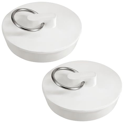 Tappo per lavello in gomma, 2 pezzi, tappo di scarico per lavello da 3,5 cm, tappo bianco per vasca da bagno con anello sospeso, tappo universale per vasca da bagno, cucina, bagno, doccia, lavanderia
