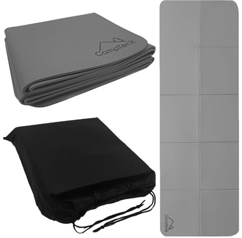 CampTeck U7274 Unisex Faltbare Yogamatte, Tragbare Yoga Matte, Yogamatte Rutschfest, Yoga Mat, Trainingsmatte Rutschfest (183 x 61 cm aufgeklappt) mit Tragetasche mit Kordelzug - Grau