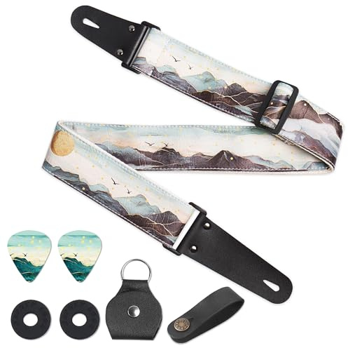 Czzmy Gitarrengurt, Verstellbarer Gitarren-Gurt Gitarrenband Guitar Strap mit Lederenden Plektrum Knöpfe Gitarrenhals Gurt für E-Gitarre Akustikgitarre Bass