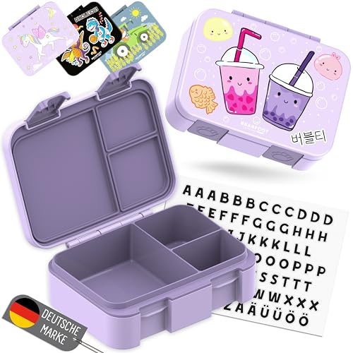 BEARFOOT – Kompakt Barnmatsbehållare, Bento Box för Barn utan BPA, Lunchlåda med Fack för Skola och Dagis, Lätt och Lufttät (BubbleTea Lila, 650 ml)