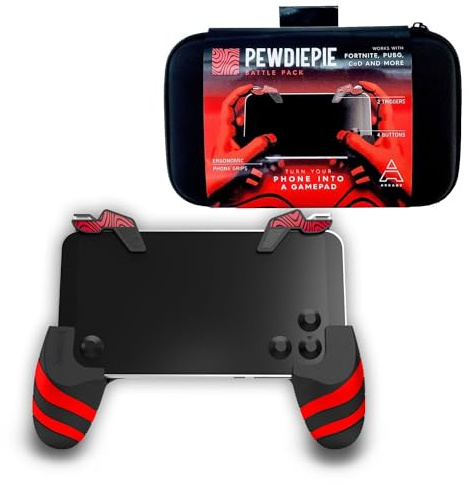 Arkade Battle Pack PewDiePie Edition Game Controller for Phones, Tablets and Computers, Wireless, 2 Thumbsticks, Buttons, Triggers, Black