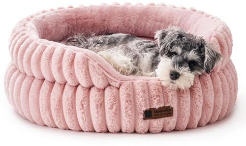MEWOOFUN Stilvolle Katzenbetten für Katzen, weiches rundes Hundebett für kleine und mittelgroße Hunde, waschbares, beruhigendes Haustierbett (Rosa, M)
