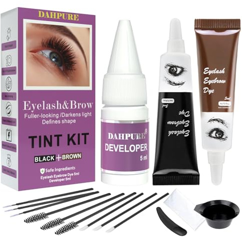 DAHPURE Eyelash and Eyebrow Color Kit, Professional Result With Safe Ingredients, Easy to Use, DIY & Salon Use (Black and Brown)
