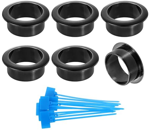 sourcing map 6Pcs Desk Grommets, 1-3/8 (35mm) ABS Plastic Cable Hole Cover Wire Cord Organizer with Marked Cable Ties for Home Office Desktop Wire, Metallic Black