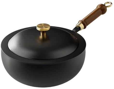 loyimioo Padella di Ferro 26cm Unrivestita Sana, Battuta a Mano Senza Impurità, Alta Conduttività Termica, Compatibile con Induzione e Forno, per Friggere Fritto Profondo e Stufare, Facile da Pulire