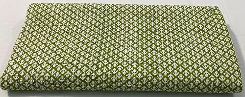 OZARK TEXTILE Handmade Kantha Quilt Cotton Throw Blanket, Hand Block Printed Bedding,Lightweight & Soft, KQ-Green-Beauty, Queen (90X108), Green Floral Vine Block Print