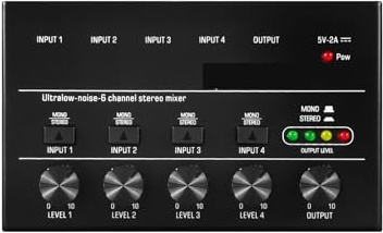 RDVXI Mixer Audio, 4 6 8 Canali Mini Mixer Audio Mixer Audio Mini Mixer Stereo Mixer di Linea Portatile A Bassissimo Rumore for La Registrazione di Apparecchiature Audio(MX4-Black)