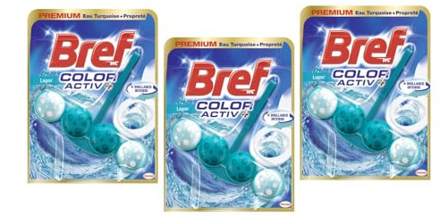 BREF WC Lot de 3 Colors Activ+ Lagon – Bloc WC (50g) – Produit Nettoyant Détartrant toilettes
