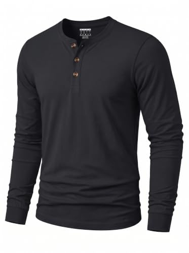 TACVASEN Shirts Long Sleeve Henley Tops Henley Tshirts Men Black M