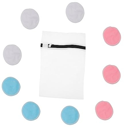 SAFIGLE 10 pièces Lot de Tampons Démaquillants Réutilisables en Fibres Naturelles Double Couche Doux pour Visage et Yeux avec Pochette de Lavage Coton