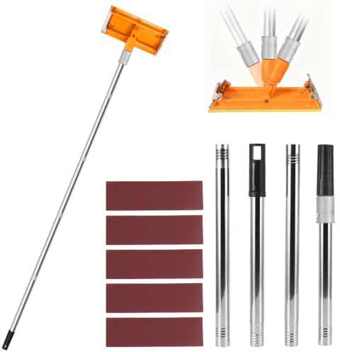 47.2-Inch Drywall Sanding Pole, Pole Sander for Walls, 5 Sheets, Orange | Includes Extension Pole and 360-Degree Rotating Head for Sanding and Polishing Drywall, Walls and Ceilings