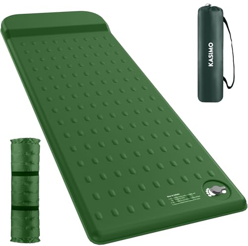 KASIMO Materassino autogonfiabile da campeggio, valore R 9,5, ultra spesso, in memory foam, con cuscino, compatto e leggero, gonfiabile, per esterni, auto, tenda e viaggi