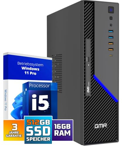 GMR Ultra SFF i5 Office PC - Business Office Computer | 3 Jahre Garantie | 16 GB RAM | 512GB SSD M.2 | DVD±RW | USB 3 | Windows 11 Pro | WiFi-Bluetooth