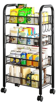 4-Tier Trolley on Wheels, Multi-Purpose Utility Cart, Kitchen Storage Rack