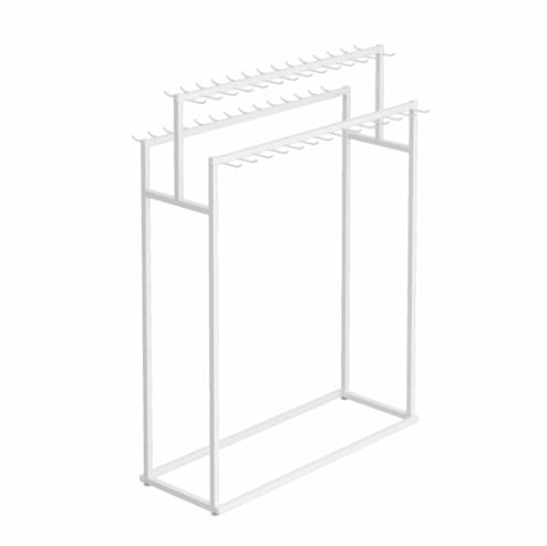 Dubbelsidigt stativ för bälten, slipsar, halsdukar, sjalar och handväskor, i vit metall, 150 cm, perfekt för förvaring i ett omklädningsrum för män.