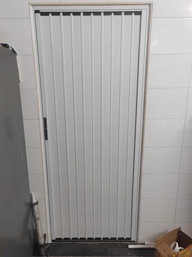 vikdörrar inomhus Dragdörr Vikdörrar För Inomhusbruk, 80 86 90 Tum Höga Vikdörrar För Dörröppning Kraftig, Gråvit Låsbar Aluminiumram Dragspelsdörr(White,24x80in/61x203cm)