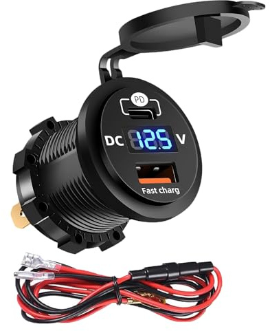Leloco USB Steckdose 12V, 45W Einbausteckdose mit Voltmeter fürs Auto | USB-C PD und USB-A QC 3.0; für 12V/24V-Bordnetze, mit Schutzdeckel und Digitalanzeige, geeignet für Boot, LKW und Wohnmobil.