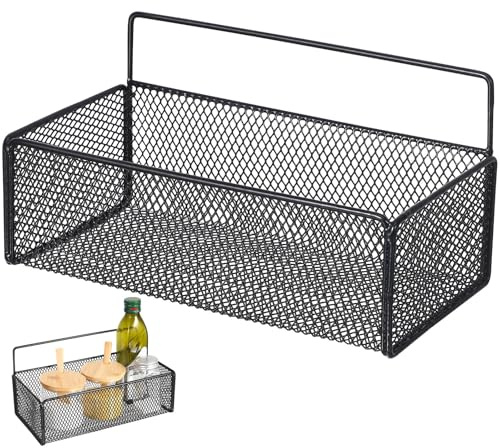 NULYLU Metall Wandkorb Drahtkorb Schwarz 27x13.5x13 cm Küchenregal ohne Bohren für Badezimmer und Wohnzimmer, platzsparende Aufbewahrungslösung