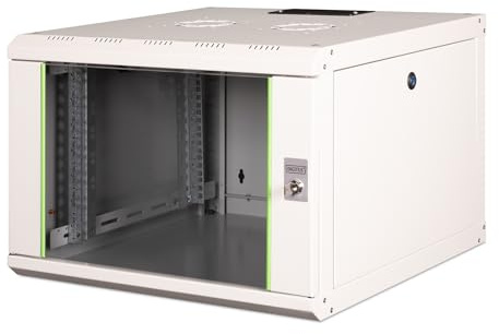 DIGITUS Netzwerk-Schrank 19 zoll 7 HE - Wandmontage - 600 mm Tiefe - Traglast 100 kg - Unique Serie - Glastür - Grau