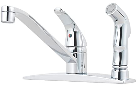 Pfister Pfirst Series Single Handle Kitchen Sink Faucet with Side Sprayer - Polished Chrome Metal Construction Water Faucet for Kitchen Sinks