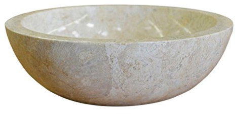 Océan Line Vasque ronde à poser en marbre crème, Lizéa 40×40×15 cm