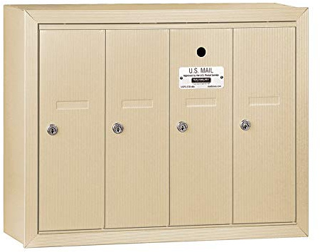Salsbury Industries 3504SSU Surface Mounted Vertical Mailbox with USPS Access and 4 Doors, Sandstone