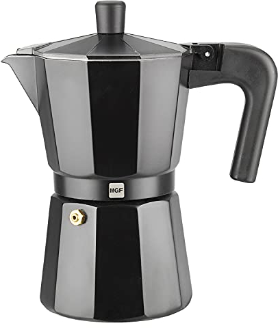 MAGEFESA Kenia Noir - Cafetera Italiana Negra 12 Tazas, 600ml, Aluminio Esmaltado, Cocinas de Gas, Vitrocerámica y Eléctricas, NO APTA PARA INDUCCIÓN