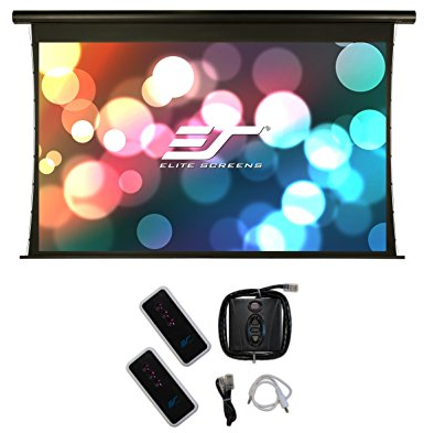 Elite Screens SKT110UHW-E12 Saker Tab Tension Beamer Heimkino Leinwand mit Motor (Format 16:9, 244 x 137 cm, Bilddiagonale: 279 cm (110 Zoll), Tuch, 4K/HD/3D Ready)