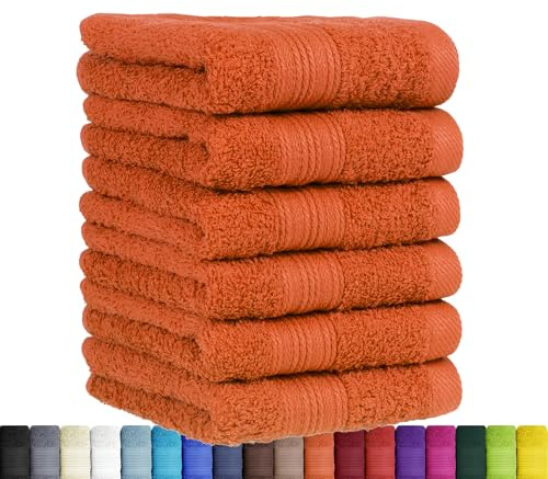 BaSaTex 6er Pack Handtuch Set für Gäste Handtücher Baumwolle Öko-Tex | Handtücher mit Aufhängeschlaufe, Gästetücher für die Händereinigung, Terra, Aufhängeschlaufe