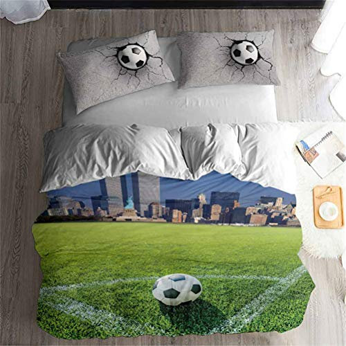 Coupe du Monde Club Football Literie Set - Ensemble de 3/4 pièces Literie Set (Housse de Couette + 2 taies d'oreiller + Le Drap) Doux/La santé/Pas d'allergie (D,Single-4PCS-140×210cm)