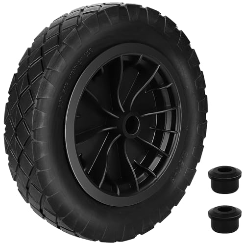 Trintion 14 Wheelbarrow Wheel 3.5-8 PU Puncture Proof Solid Wheel Heavy Duty Replacement Tire for Garden Trolley Barrow Go Cart Trailer Truck (Black)