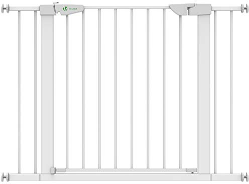 VOUNOT® Barrière de Sécurité Extensible 100-108cm Fermeture Auto et Magnétique sans Perçage Barrière à Pression pour Bébé et Chiens pour escaliers et Porte Hauteur 74cm Métal Blanc