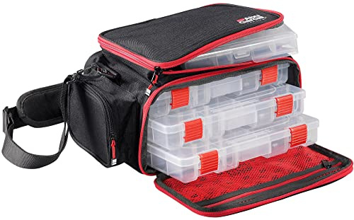 Abu Garcia Borsa da pesca mobile, con scatole per riporre crankbait, esche morbide, jerkbait, esche da nuoto, spinner, cucchiaio, luccio, pesce persico, luccio, luccio, rosso, nero