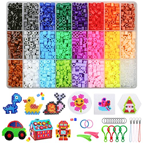 4300 Perline da Stirare, Perline a Fusione 24 Colori 3 Pegboard per Il Tempo Libero Creativo Accessori Artigianali Fai Set Gioco Creativo Natalizio Fai da Te per Bambini