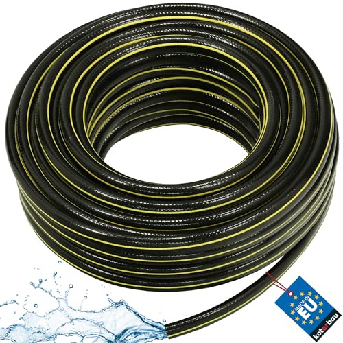 KOTARBAU® Gartenschlauch 3/4 Zoll - 50 m - Wasserschlauch 4-lagig - Bewässerungsschlauch - Flexibel & Langlebig - Verstärkter Schlauch für Garten - PVC - Schwarz + Gelb
