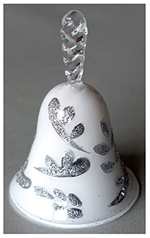GL 112.640 Tischglocke handgefertigt aus gezogenem Glas Höhe ca. 100 mm weiß silber white silver