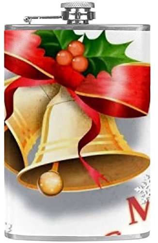 Petite flasque pour liqueur et entonnoir en acier inoxydable anti-fuite pour vin, whisky, rhum et vodka Merry Christmas Bell