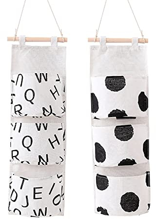 SHULLIN 2 Stücke Wand Hängen Tasche Utensilientaschen Hängende Tasche Hängender Organizer Leinen Stoff Wasserdicht Faltbares Hängend mit 3 Taschen für Kinderzimmer Badezimmer Schlafzimmer Büro