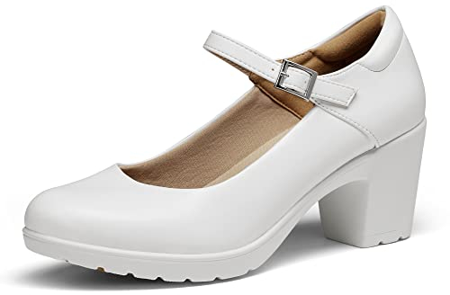 DREAM PAIRS Scarpe con Tacco Grosso da Donna Décolleté con tTacco Alto Classico Décolleté in PU Bianca SDPU2231W-E Größe 39 (EUR)