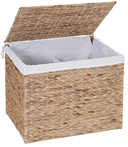 Wäschekorb HWC-C27AM, Wäschesammler Wäschesortierer Truhe, 2 Fächer Wasserhyazinthe 50x60x43cm 129l