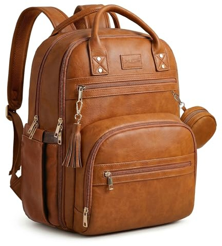 ROSEGIN Premium Vegan Leather Diaper Bag Backpack with Waterproof Changing Pad, Reinforced Zippers & Odor-Free, 20 Pockets Pro Organizer, Fits 15.6 Laptop, Stroller Straps, Baby Bag for Mom, Brown