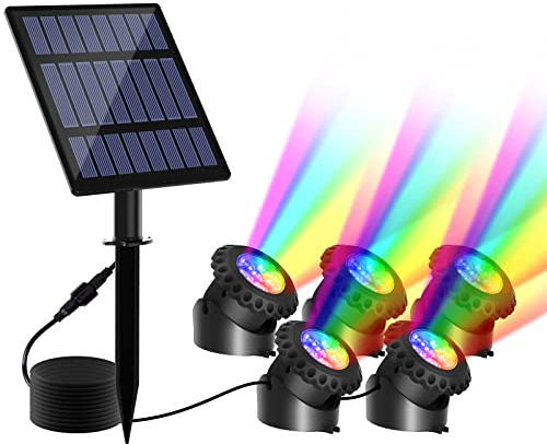 T-SUN Solar Pond Lights,5-IN-1 RGB LED Landscape Spotlights Color Changing Underwater Pond Lights,Outdoor Waterproof Submersible Fountain Lights for Fish Tank Garden Yard Pool Fountain Waterfall Decor