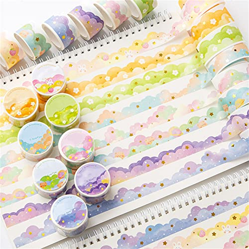 Sarah Duke 8 Rolls Washi Tape Set, Traum Wolken Folie Gold Masking Tapes, DIY Dekoratives Klebeband, Washi Tape Papier für Bullet Journals Scrapbooking, 25mm x 3m