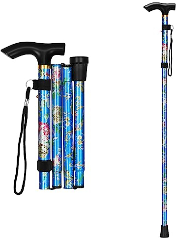 supregear Faltstock, 5-Stufig Höhenverstellbarer Gehstock Leichter Tragbarer Gehstock Reisestock mit Handschlaufe und T-Griff für Altere Behinderte Männer Frauen