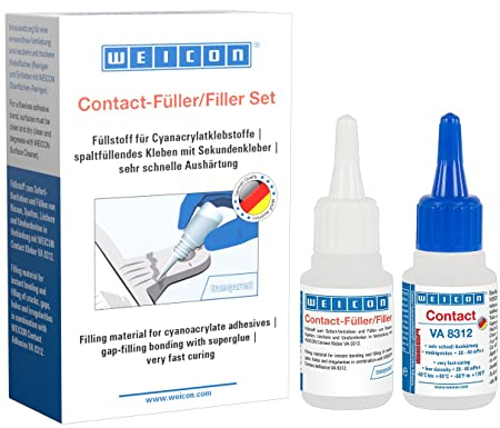 WEICON Contact-Füller Set transparent, Schweißnaht Kleber, Sekundenkleber VA 8312 mit Granulat Füllstoff