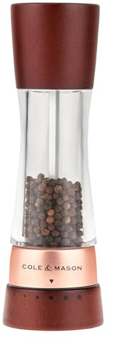 Cole & Mason Derwent Pepper Mill - Gourmet Precision Pepper Grinder - Refillable Seasoning and Spice Tools - Adjustable Black Peppercorn Grinder Settings - Rose Gold