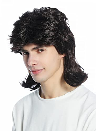 WIG ME UP - CW-033-P2 Perücke Damen Herren Karneval Fasching Vokuhila Hardrock dunkelbraun Proll 80er